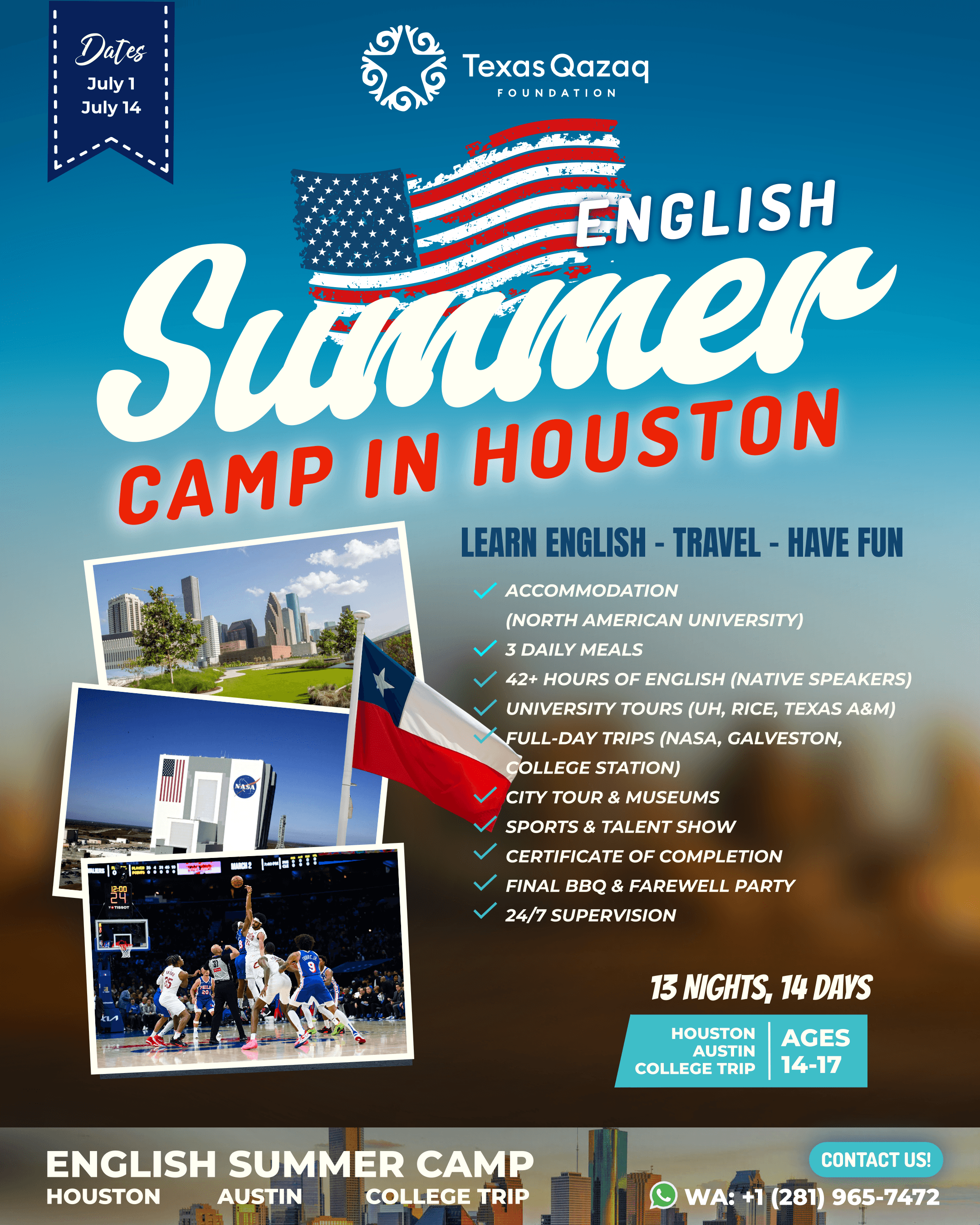 Cover Image for English Immersion Summer Camp in Houston for International Teens Organized by Texas Qazaq Foundation